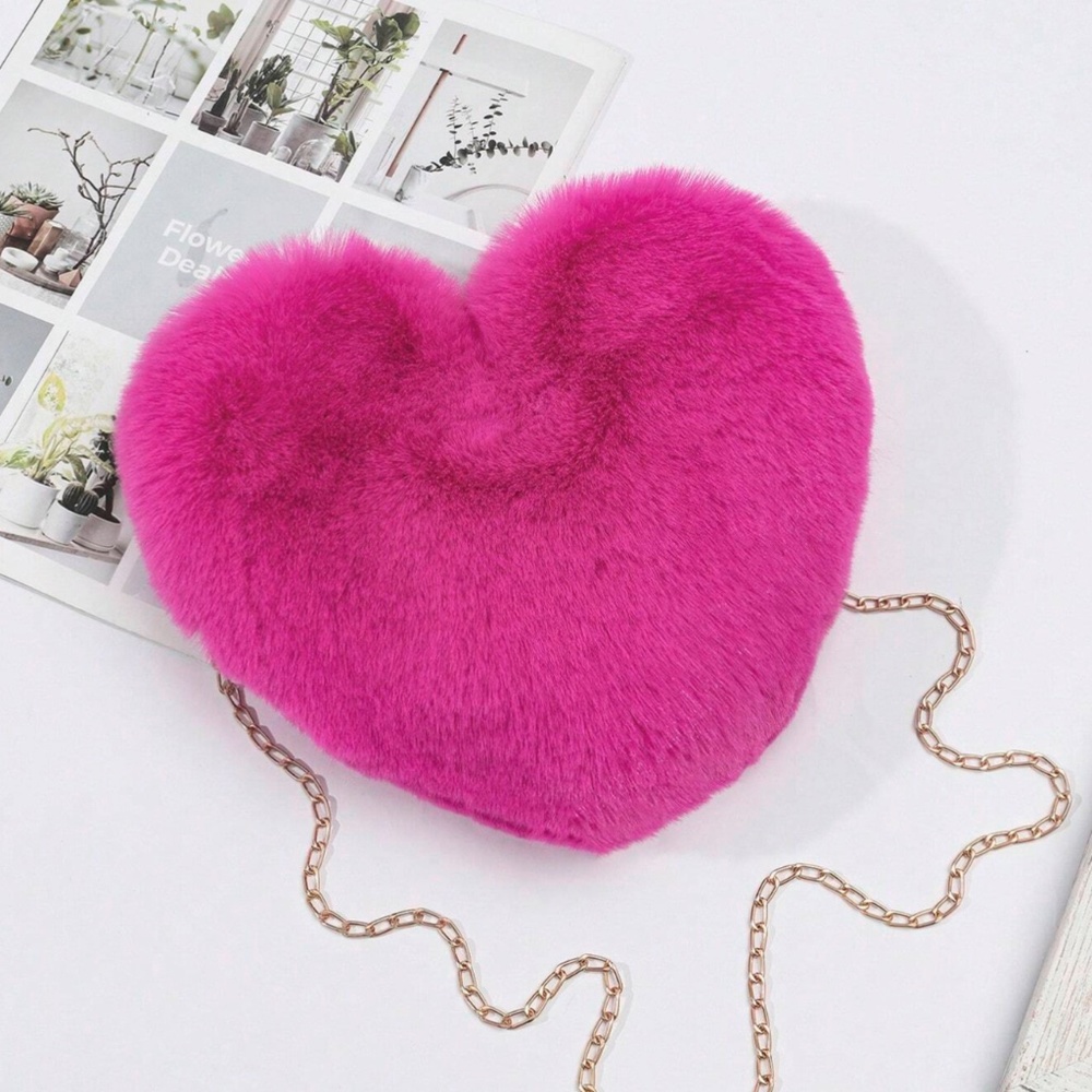 Hot Pink Barbie Fluffy Heart Shaped Purse Bag